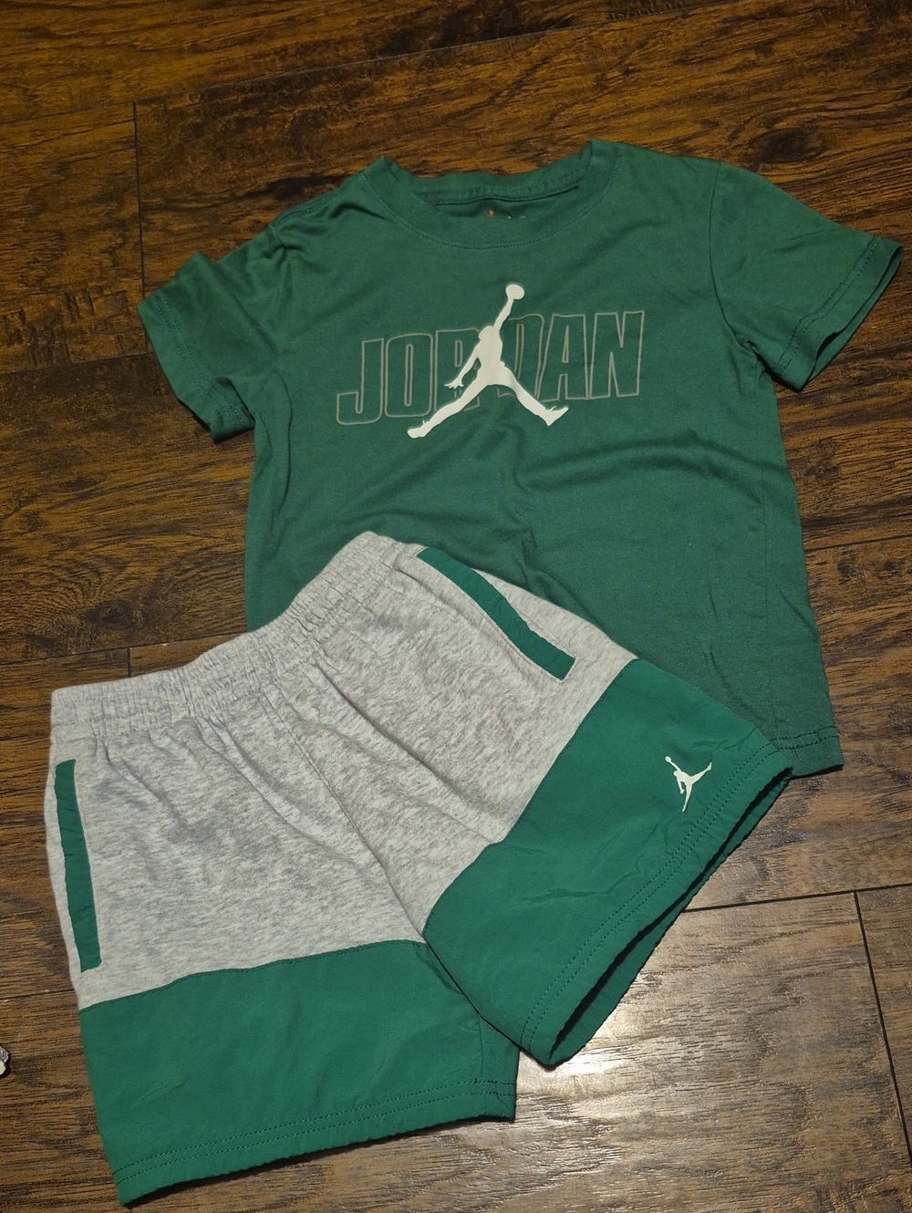 Jordan Boys Green and Gray Two-Piece Athletic Shorts Set